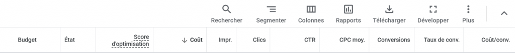 gestion campagne google ads - choix des colonnes